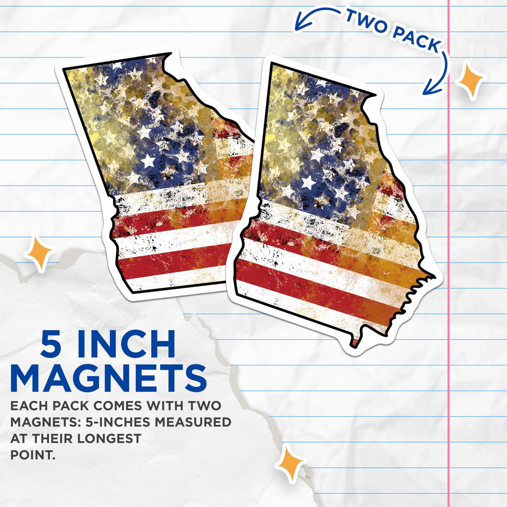 (2 Pack) Georgia State Outline Magnets - Distressed USA Flag - Patriotic American Decor - Southern State Pride Souvenir - 5 Inches On Longest Side - Thick Durable Magnet - Made in USA - MAG19470
