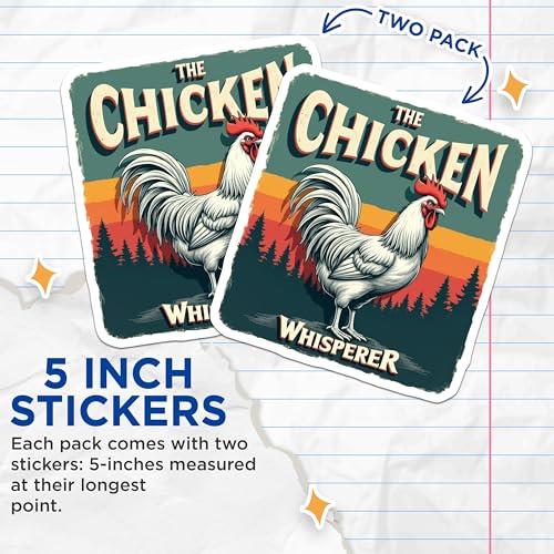 (2 Pack) Chicken Whisperer Stickers - Funny Farm Animal Stickers - Chicken Lover Decals - 5" On Longest Side - Sticks to Any Smooth Flat Surface - Made in USA - BMCS3078