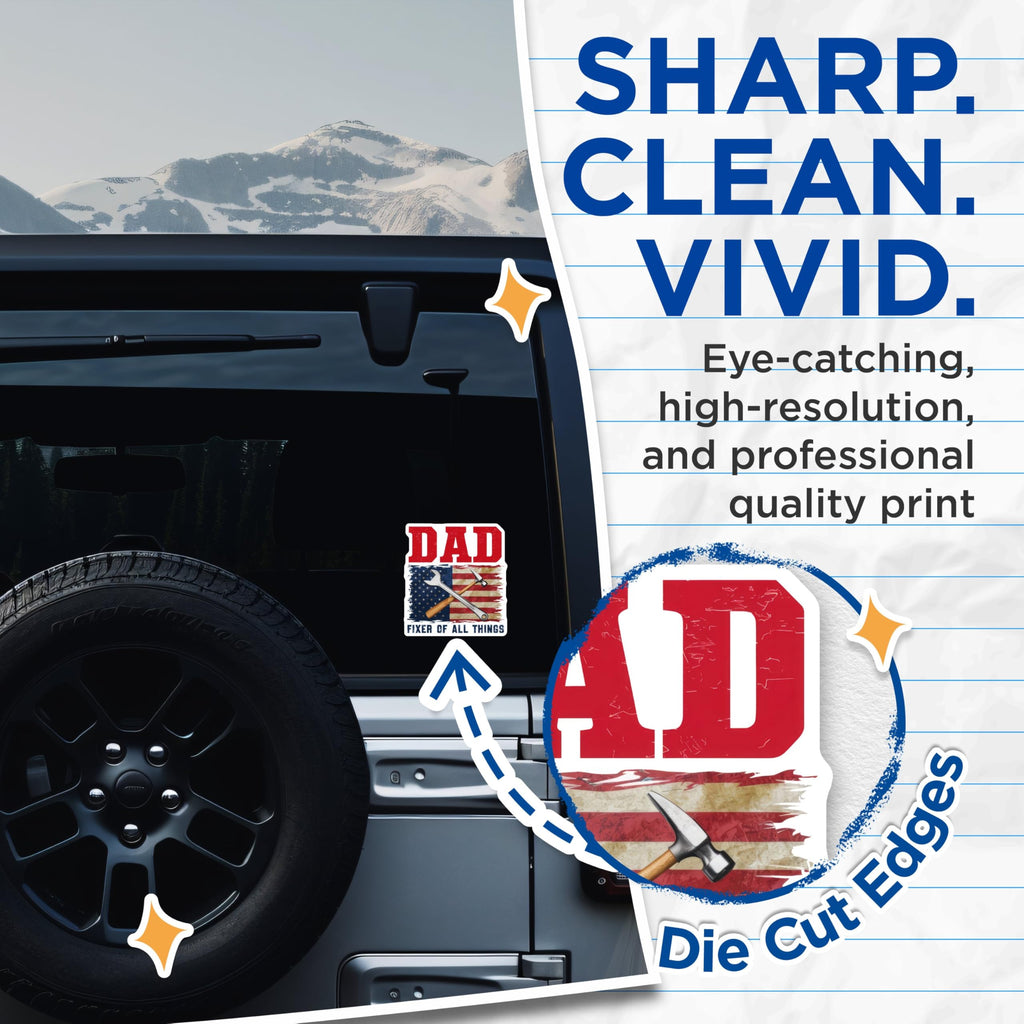 (2 Pack) Dad Fixer of All Things Stickers - Funny Dad Meme - 5" On Longest Side - Sticks to Smooth Flat Surfaces - Made in USA - BMCS8646 - BMCS8646