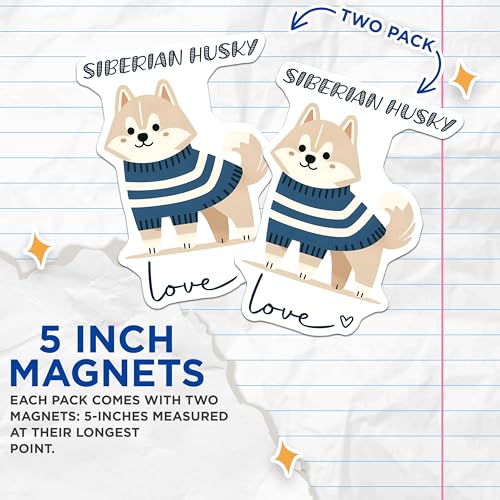 (2 Pack) Adorable Siberian Husky Magnets - Cute Dog Lover Decor - Animal-Themed Kitchen Magnets - 5" On Longest Side - for Cars, Fridges, Toolboxes - Made in USA - MAG7310