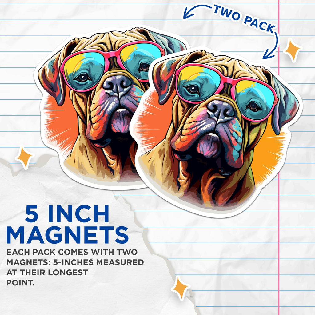 (2 Pack) Bullmastiff Dog Magnets - Bullmastiff with Sunglasses - Choose FromOver 100 Dog Breeds - 5" On Longest Side - Premium Magnet - Made in USA - MAG0329