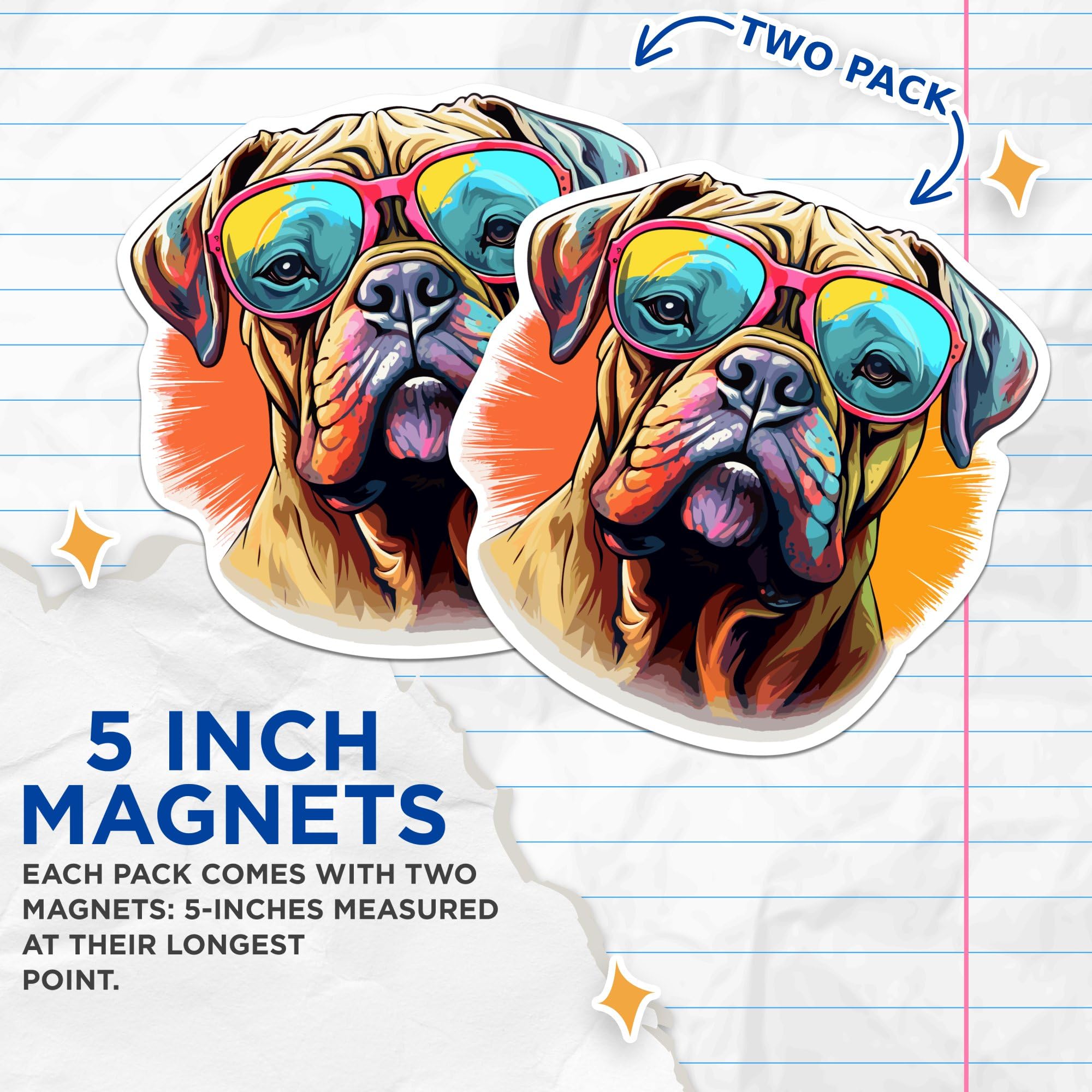 (2 Pack) Bullmastiff Dog Magnets - Bullmastiff with Sunglasses - Choose FromOver 100 Dog Breeds - 5" On Longest Side - Premium Magnet - Made in USA - MAG0329