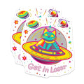 (2 Pack) Cat in Spaceship Stickers - Alien Cat Holographic Stickers - Space Cat Funny Stickers - 5" On Longest Side - Sticks to Any Smooth Flat Surface - Made in USA - BMCS3510