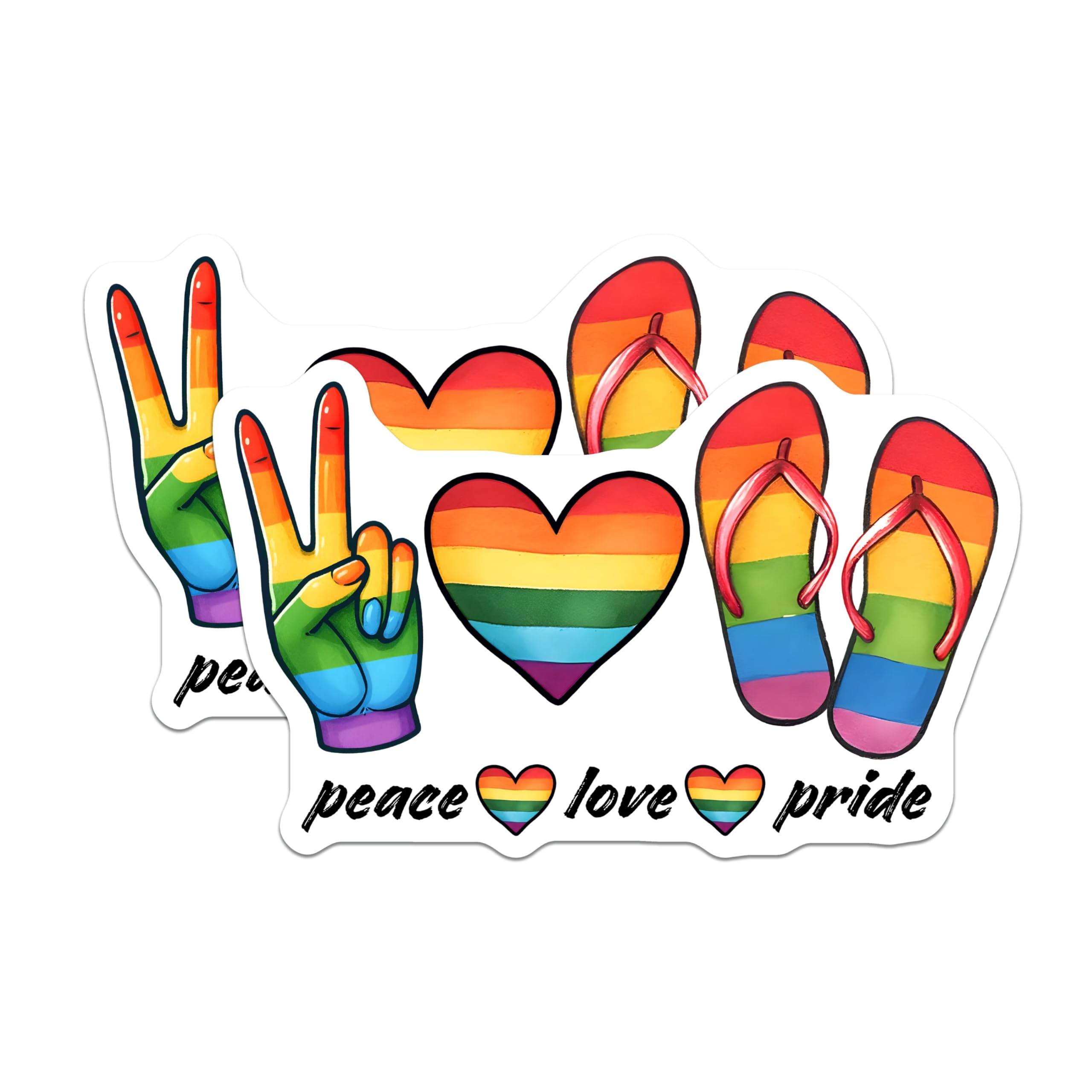 (2 Pack) Peace Love Pride Magnets - Rainbow Heart - Flip Flop Decoration - Peace Sign - 5" On Longest Side - for Cars, Fridges, Toolboxes - Made in USA - MAG8276