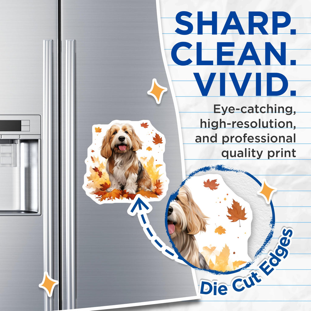 (2 Pack) Autumn Dog Fall Decor Magnets - Cozy Pet Lover Kitchen - Happy Foliage Refrigerator Art - 5 Inches On Longest Side - Thick Durable Magnet - Made in USA - MAG28507