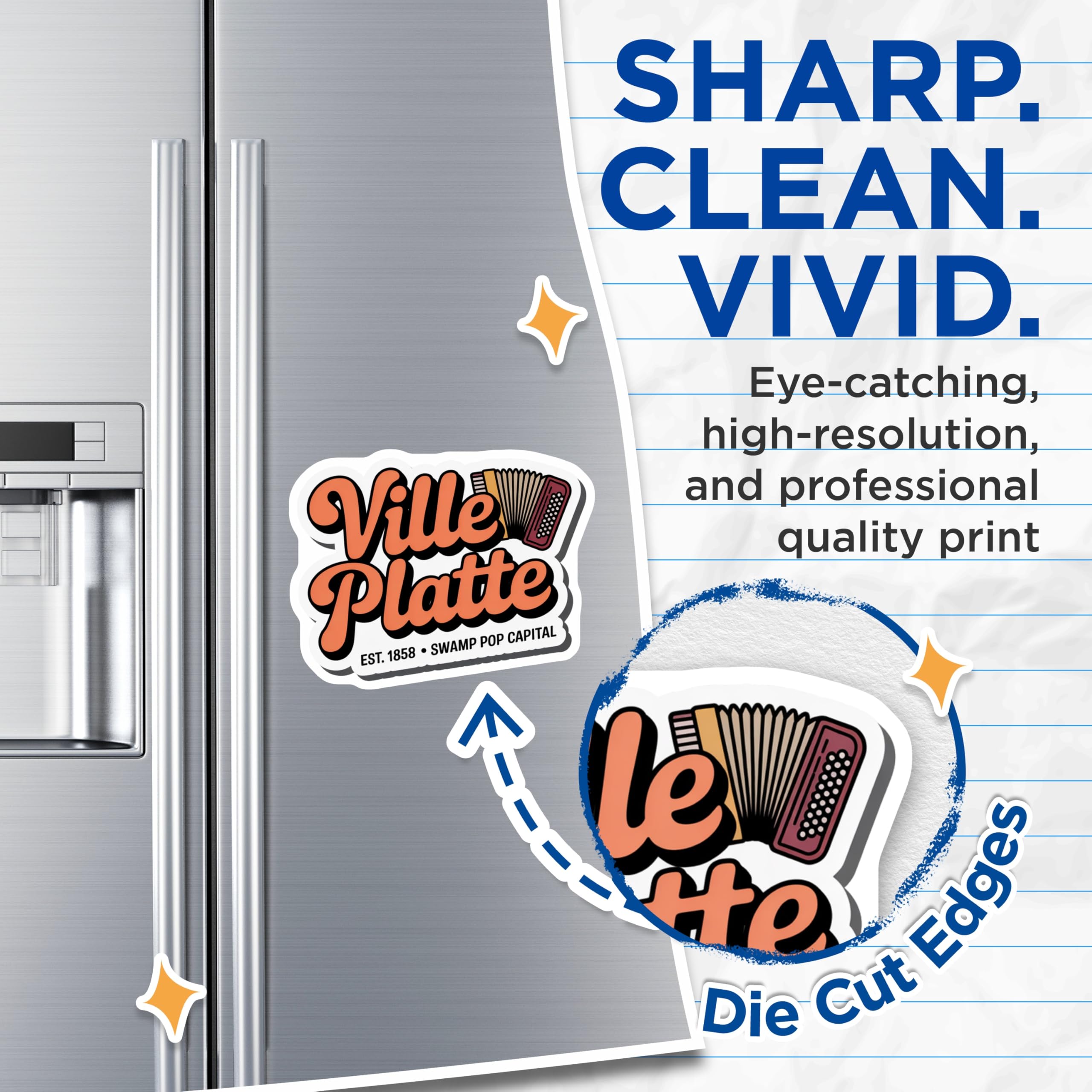 (2 Pack) Ville Platte Magnets - Swamp Pop Capital - Accordion Decoration - 5" On Longest Side - Premium Magnet - for Cars, Refrigerators, Toolboxes, Lockers - Made in USA - MAG17222