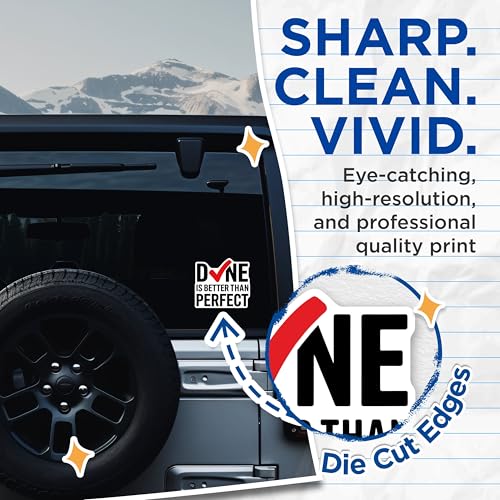 (2 Pack) Motivational Quote Stickers - Done is Better Than Perfect - Inspirational Vinyl Decal - 5" On Longest Side - Sticks to Smooth Flat Surfaces - Made in USA - BMCS6747