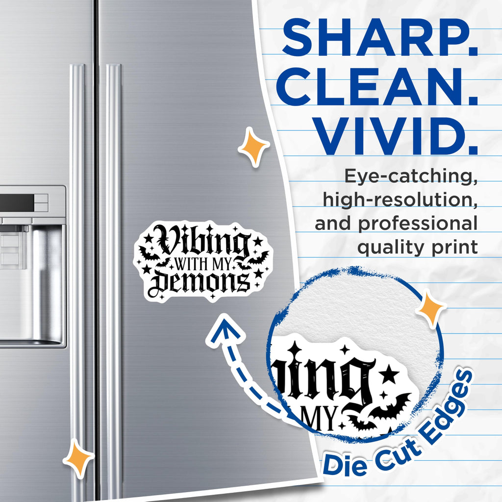 (2 Pack) Vibing With My Demons Magnets - Gothic Bat Stars Decor - Spooky Halloween Kitchen - Alternative Refrigerator Display - 5 Inches On Longest Side - Thick Durable Magnet - Made in USA - MAG22843