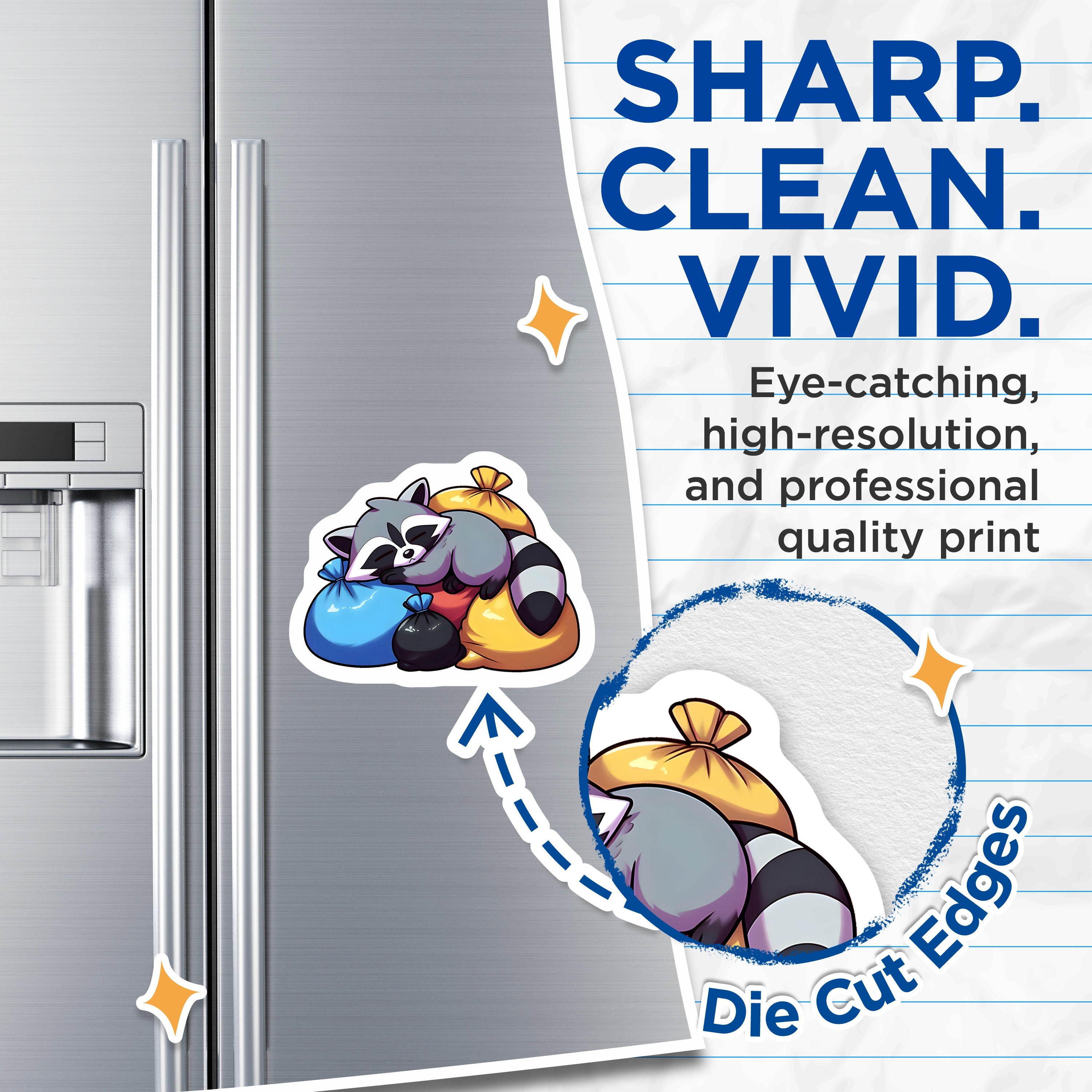 (2 Pack) Sleeping Raccoon Magnets - Trash Panda Refrigerator Decor - Kawaii Animal Locker Accessory - 5 Inches On Longest Side - Thick Durable Magnet - Made in USA - MAG36650