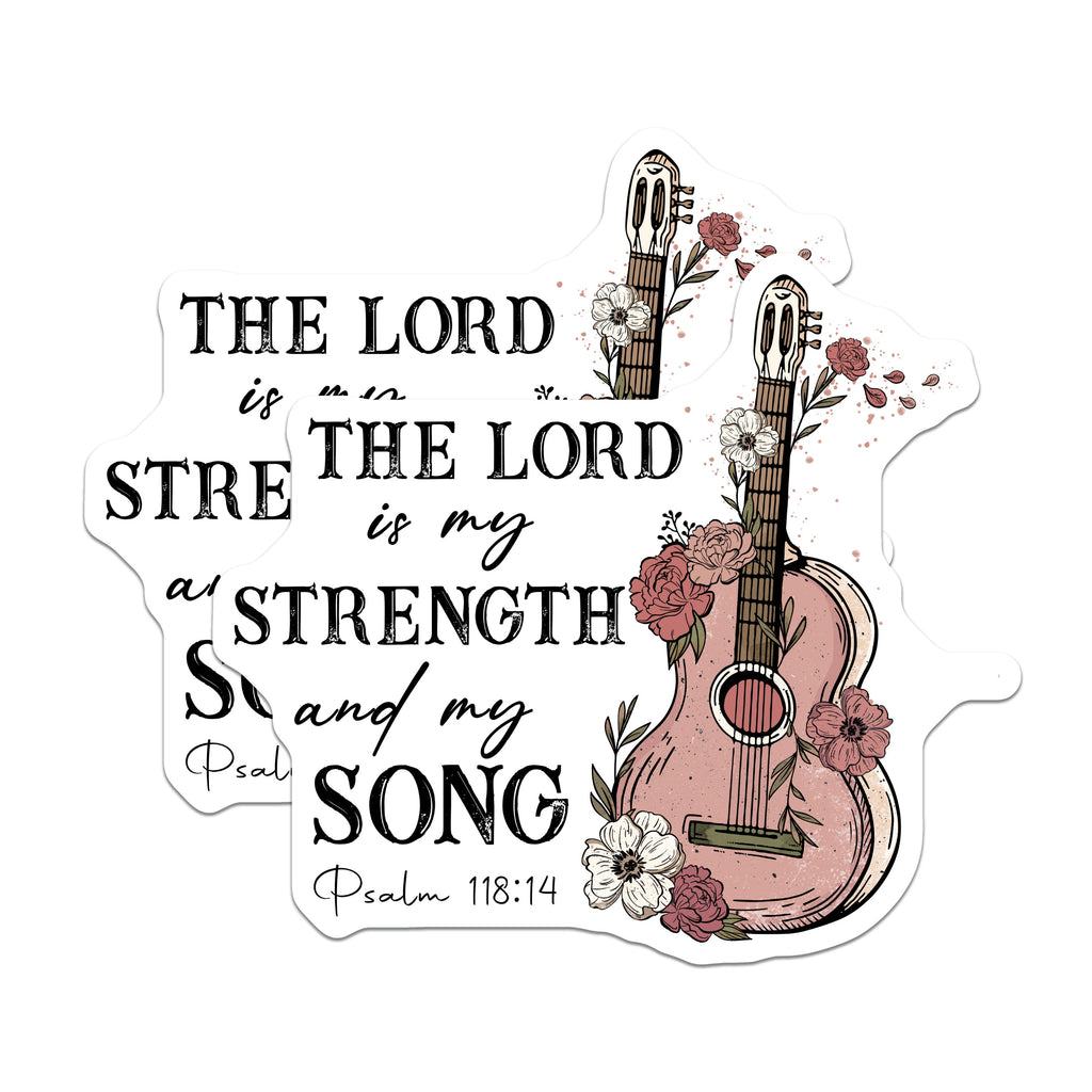 (2 Pack) Christian Magnets - Psalm 118 14 Verse - Floral Guitar Boho Decor - 5 Inches On Longest Side - Thick Durable Magnet - Made in USA - MAG39770