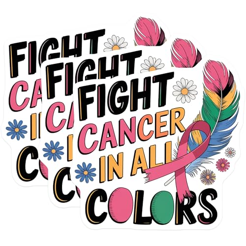 (3 Pack) Fight Cancer Decals - Awareness Ribbon - Inspirational Decal - 3 Inches On Longest Side - Easy Peel & Apply - Made in USA - 3MCS7511