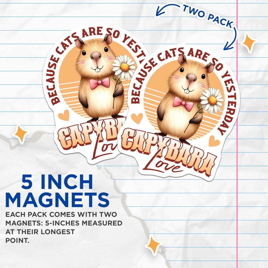 (2 Pack) Capybara Love Magnets - Cute Animal Magnets - Funny Home - Office - Refrigerator Magnets - Car Magnets - 5" On Longest Side - for Cars, Fridges, Toolboxes - Made in USA - MAG3752