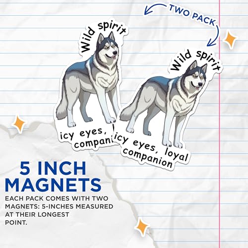 (2 Packs) Husky Dog Breed Magnets - Wild Spirit ICY Eyes, Loyal Companion Magnets - 5 Inches On Longest Side - Premium Magnet - for Fridges, Toolboxes, Cars - Made in USA - MAG2390