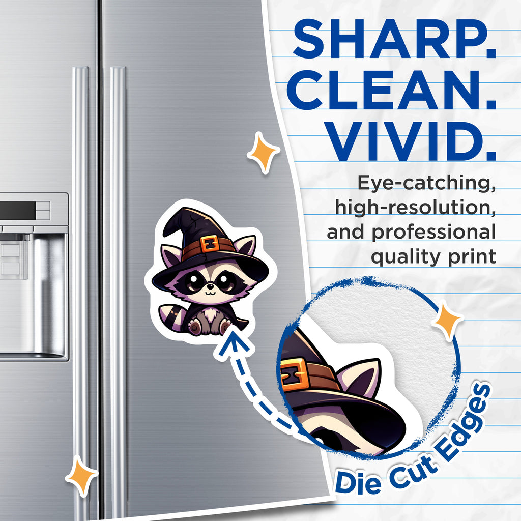 (2 Pack) Cute Witch Raccoon Magnets - Halloween Animal Decor - Spooky Kawaii Fridge Magnets - 5 Inches On Longest Side - Thick Durable Magnet - Made in USA - MAG37656