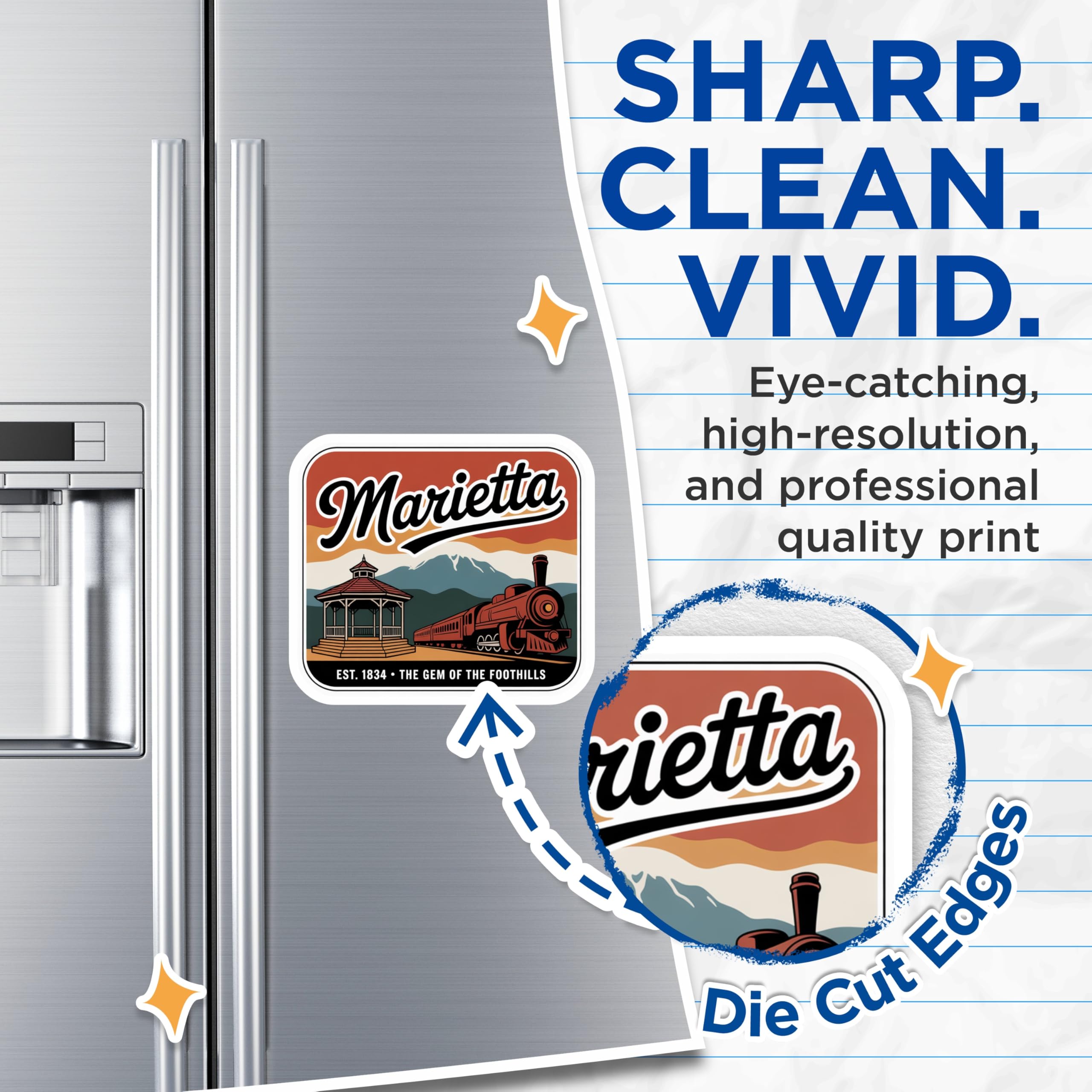 (2 Pack) Marietta Georgia Magnets - Hometown Pride Decor - Retro Travel Souvenir - 5" On Longest Side - Premium Magnet - for Cars, Refrigerators, Toolboxes, Lockers - Made in USA - MAG18998