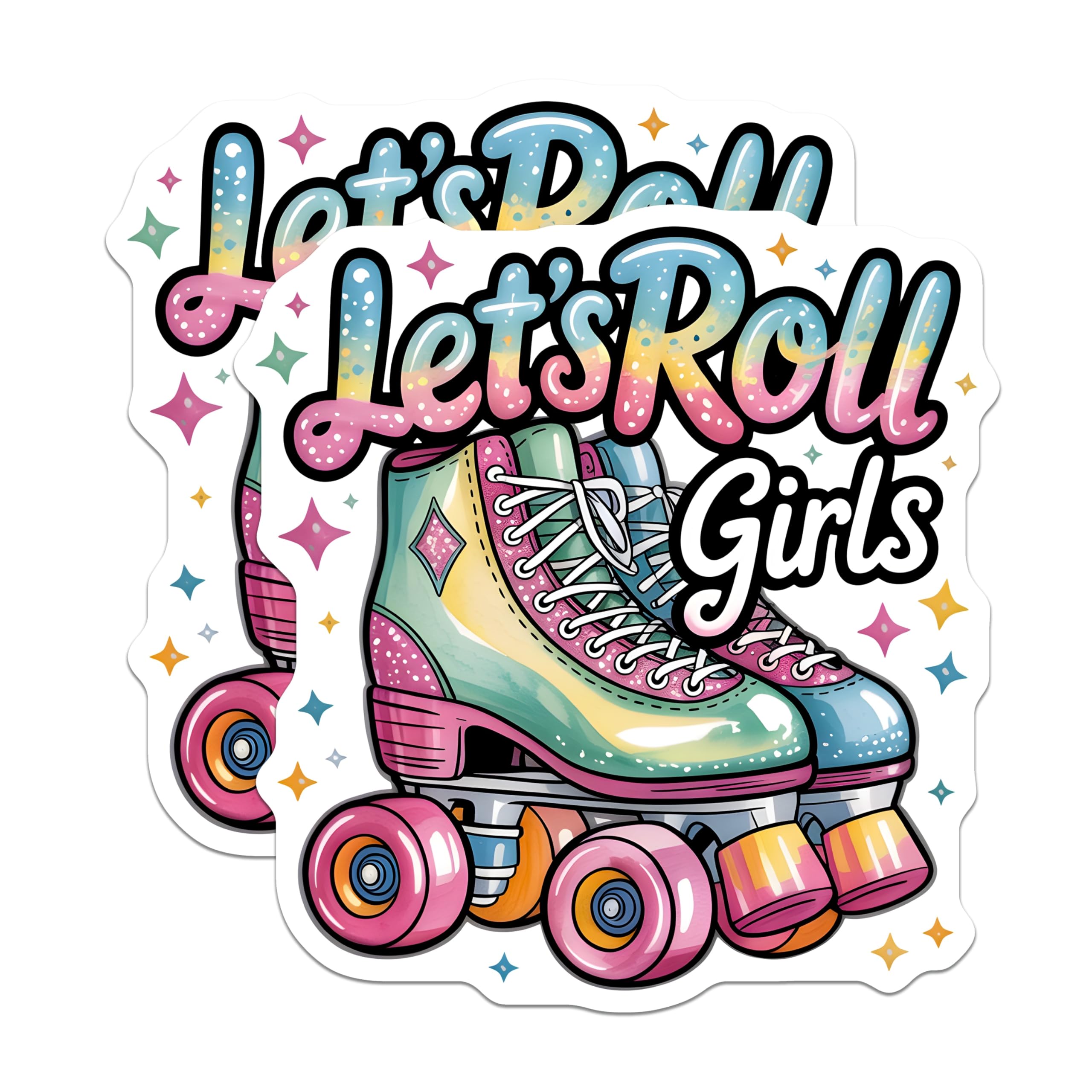 (2 Pack) Let's Roll Girls Roller Skate Magnets - Retro Vibes Fridge Magnets - Funky Locker Aesthetic Decor - 5 Inches On Longest Side - Thick Durable Magnet - Made in USA - MAG27764