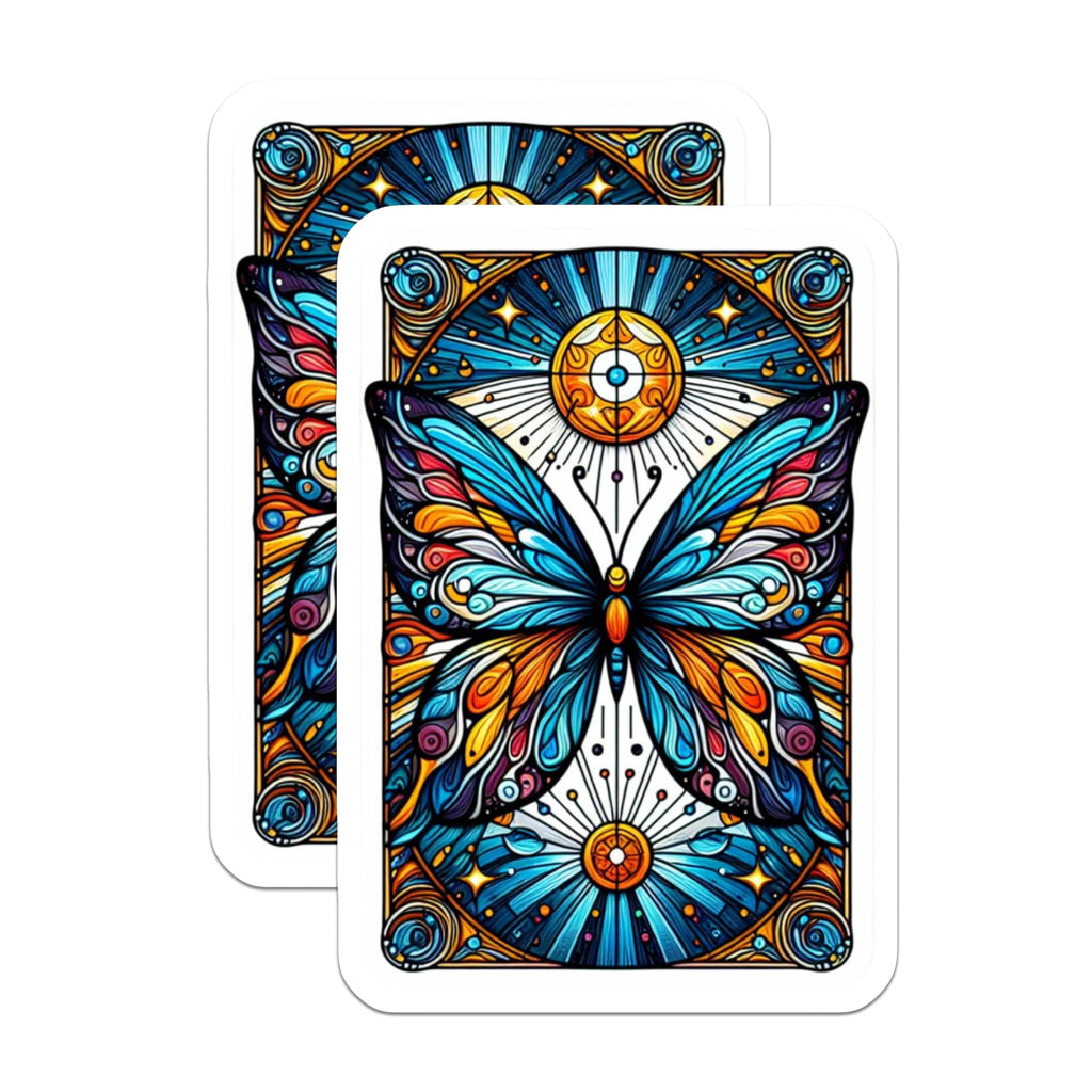 (2 Pack) Vibrant Stained Glass Butterfly Magnets - Celestial Sun Moon Motif - Mystical Art Nouveau Fridge Locker Decor - 5 Inches On Longest Side - Thick Durable Magnet - Made in USA - MAG20786