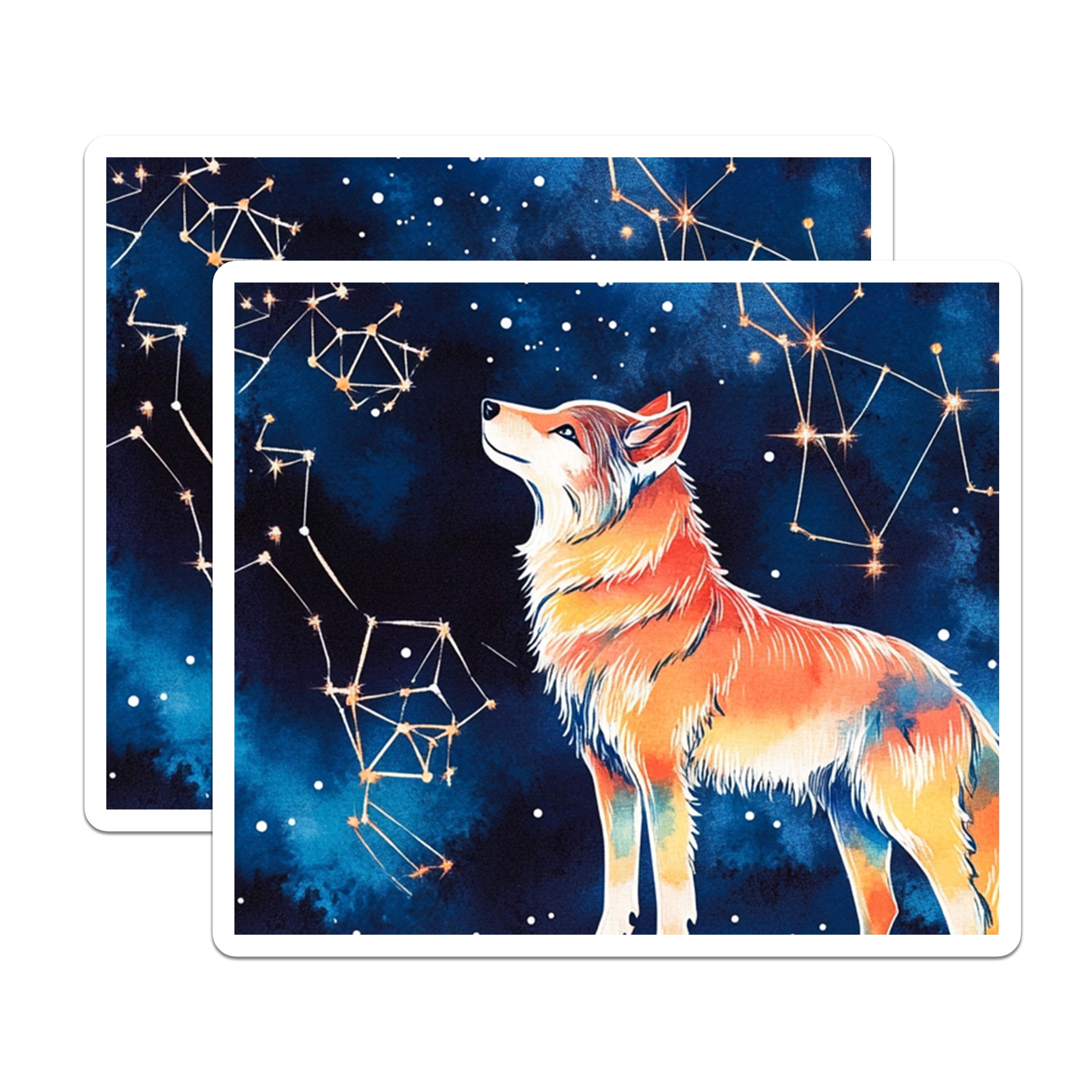 (2 Pack) Cosmic Wolf Magnets - Starry Night Animal Art - Mystical Creature Decor - 5 Inches On Longest Side - Thick Durable Magnet - Made in USA - MAG37575