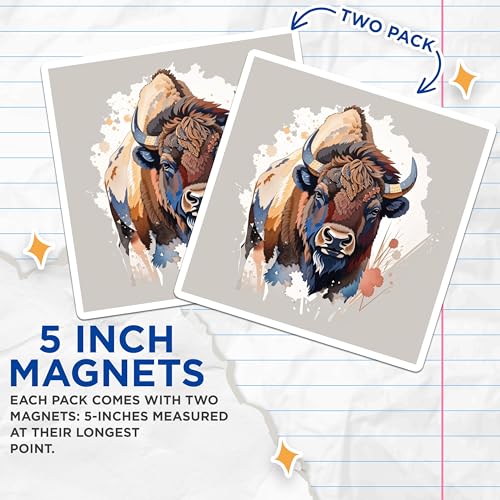 (2 Pack) Bison Art Magnets Magnets - 5" On Longest Side - Made in USA - Sticks to Refrigerators & Metal Surfaces - MAG8678