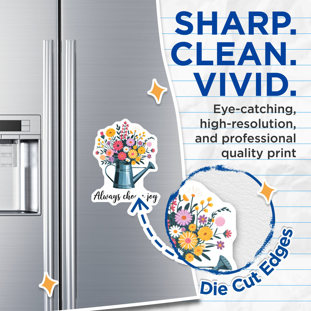 (2 Pack) Always Choose Joy Magnets - Floral Watering Can Art - Positive Quote Fridge Decor - Inspirational Garden Lover - 5 Inches On Longest Side - Thick Durable Magnet - Made in USA - MAG36939