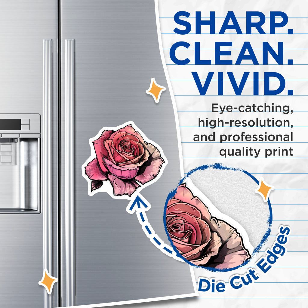 (2 Pack) Pink Rose Magnets - Floral Kitchen Decor - Botanical Art Fridge Magnet for Women - Aesthetic Locker Accents - 5 Inches On Longest Side - Thick Durable Magnet - Made in USA - MAG36569