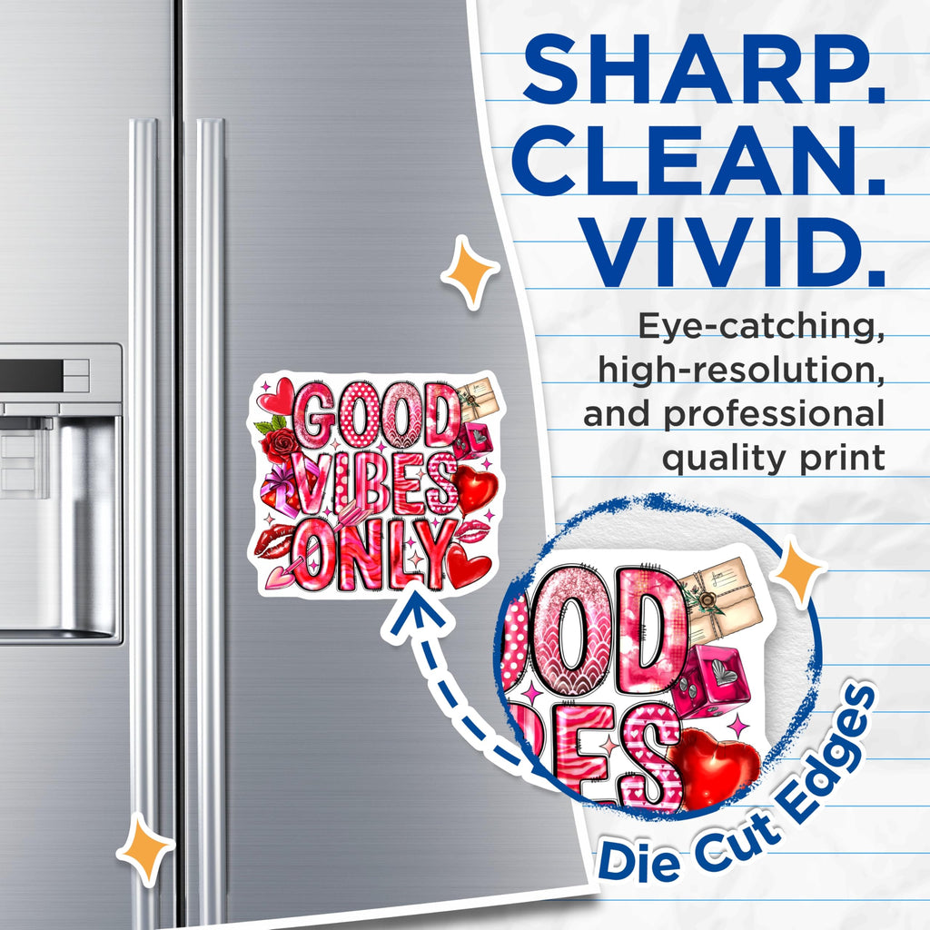 (2 Pack) Good Vibes Only Magnets - Pink Valentine Decor - Aesthetic Fridge Locker Accent - Positive Quote - 5 Inches On Longest Side - Thick Durable Magnet - Made in USA - MAG25871