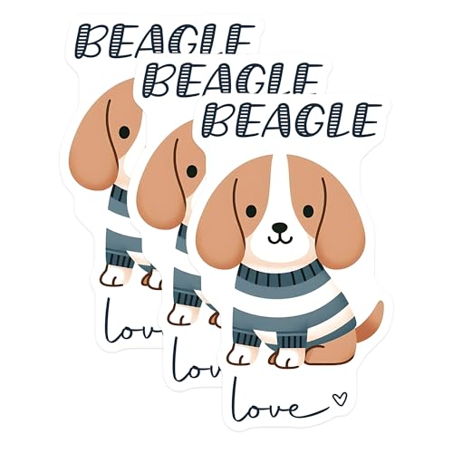 (3 Pack) Beagle Love Decals - Dog Breed Stickers - Cute Animal Decal - 3 Inches On Longest Side - Easy Peel & Apply - Made in USA - 3MCS6056