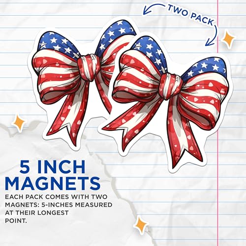 (2 Pack) Patriotic Bow Magnets Magnets - American Flag Bow - 4th of July Decor - 5" On Longest Side - Made in USA - Sticks to Refrigerators & Metal Surfaces - MAG8620