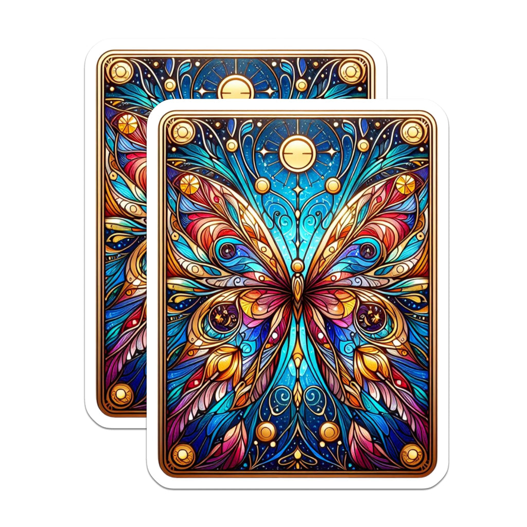 (2 Pack) Stained Glass Butterfly Magnets - Vibrant Mosaic Insect Art - Celestial Winged Creature - 5 Inches On Longest Side - Thick Durable Magnet - Made in USA - MAG23002