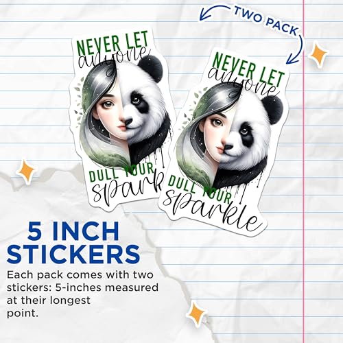 (2 Pack) Inspirational Quote Stickers - Panda Face Art - 5" On Longest Side - Sticks to Smooth Flat Surfaces - Made in USA - BMCS9232 - BMCS9232