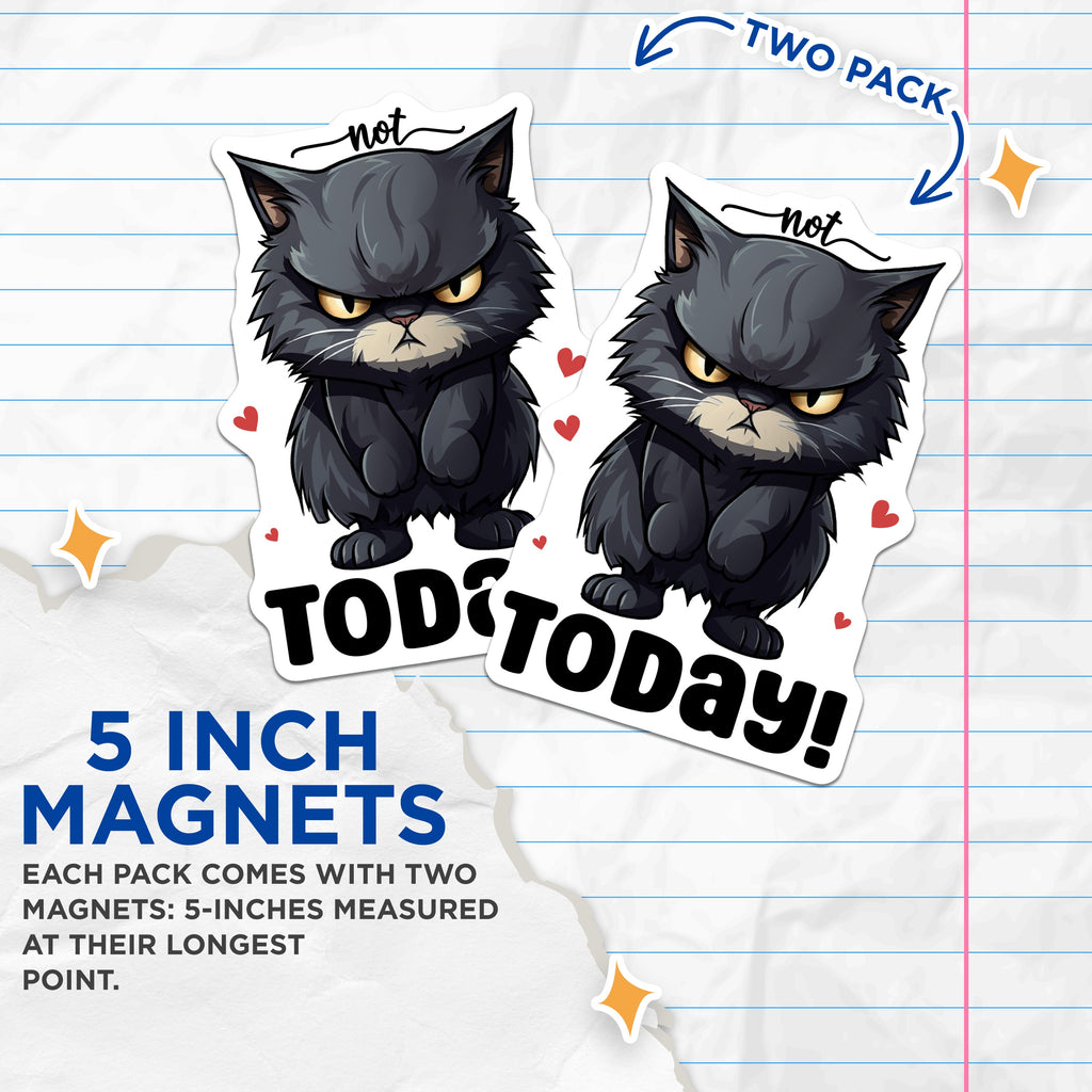 (2 Pack) Grumpy Cat Magnets - Not Today Sarcastic - Funny Cat Refrigerator - Introvert Mood - Pet Lover Office - 5 Inches On Longest Side - Thick Durable Magnet - Made in USA - MAG39164