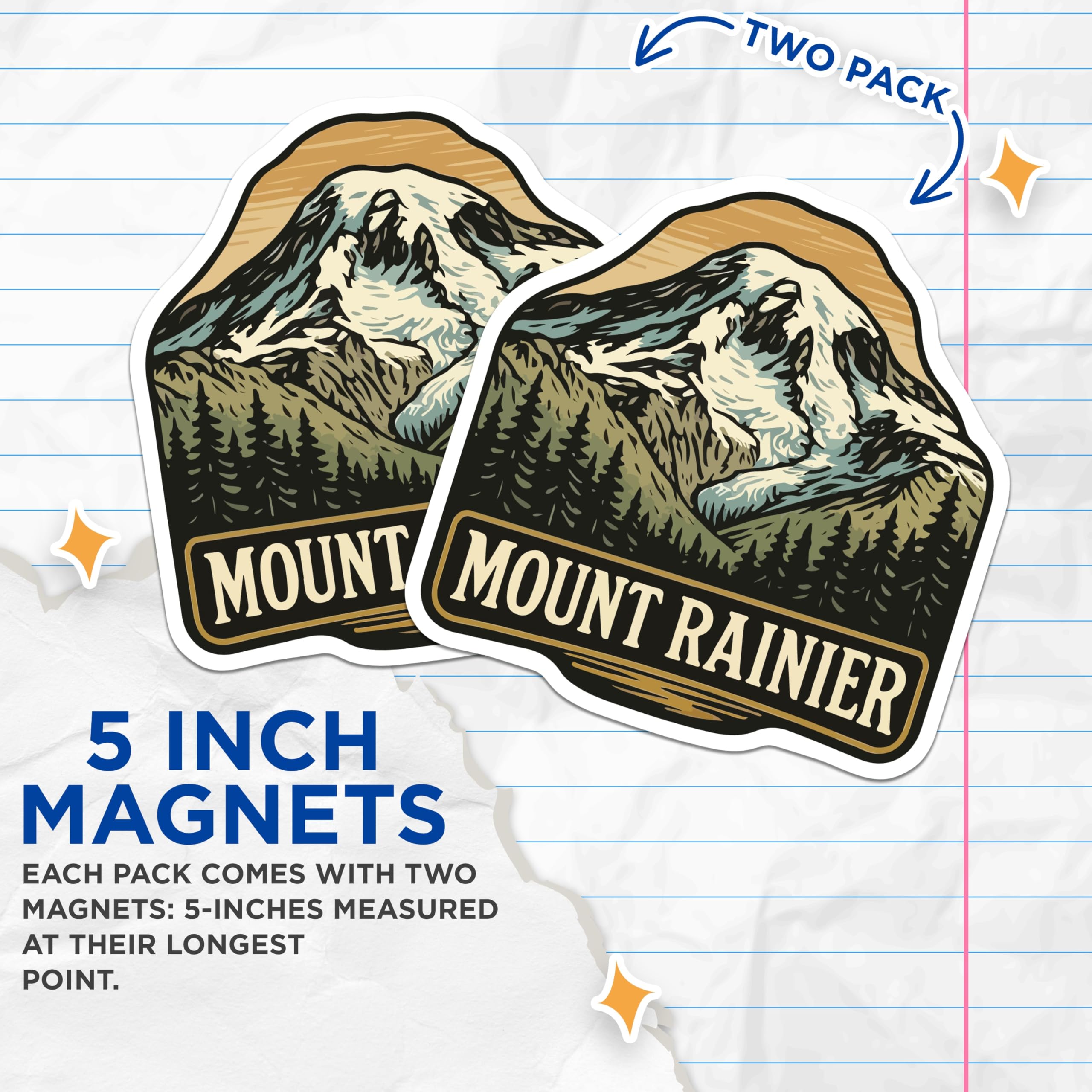 (2 Pack) Mount Rainier Magnets - National Park Landscape - PNW Mountain Decor - 5 Inches On Longest Side - Thick Durable Magnet - Made in USA - MAG19886