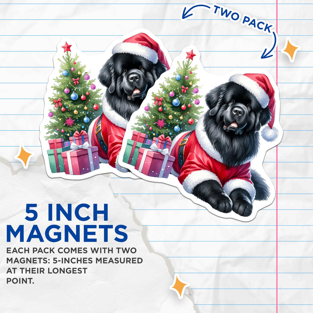 (2 Pack) Newfoundland Christmas Magnets - Santa Dog Decor - Holiday Pet Lover Fridge - 5 Inches On Longest Side - Thick Durable Magnet - Made in USA - MAG26394