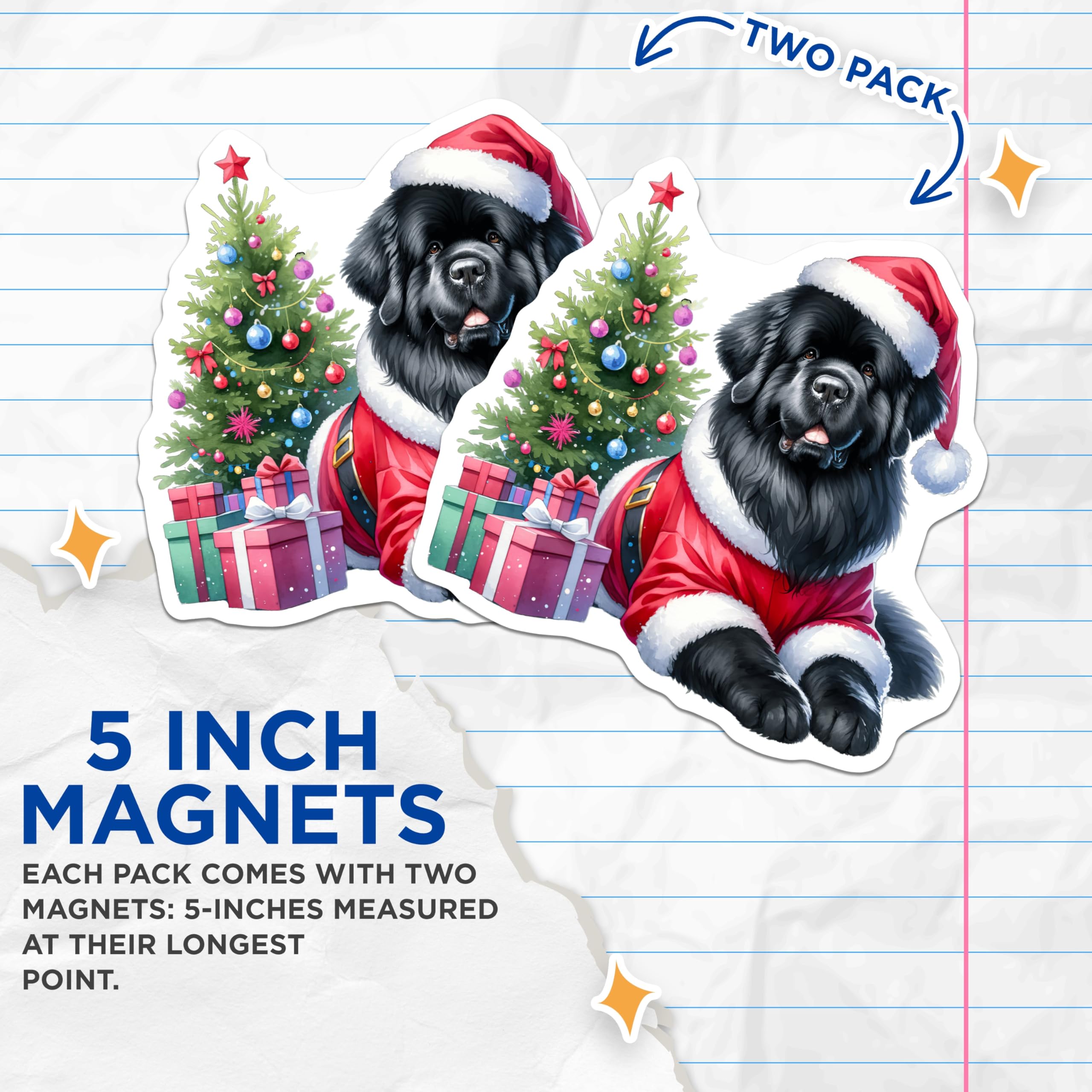 (2 Pack) Newfoundland Christmas Magnets - Santa Dog Decor - Holiday Pet Lover Fridge - 5 Inches On Longest Side - Thick Durable Magnet - Made in USA - MAG26394