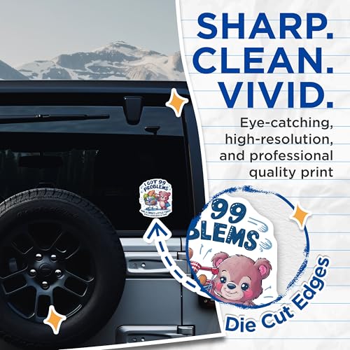 (2 Pack) Got 99 Problems Stickers - Sweet Little Treat Stickers - Grocery Bear Stickers - Funny Quote Stickers - 5" On Longest Side - Sticks to Smooth Flat Surfaces - Made in USA - BMCS4555