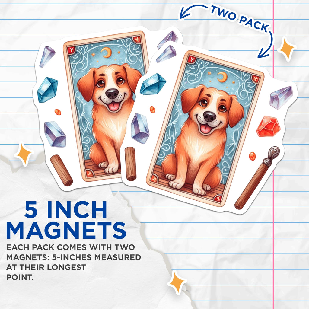 (2 Pack) Cute Dog Tarot Card Magnets - Mystic Puppy Art - Whimsical Canine Decor - Animal Lover Astrology Fridge Magnets - 5 Inches On Longest Side - Thick Durable Magnet - Made in USA - MAG20553