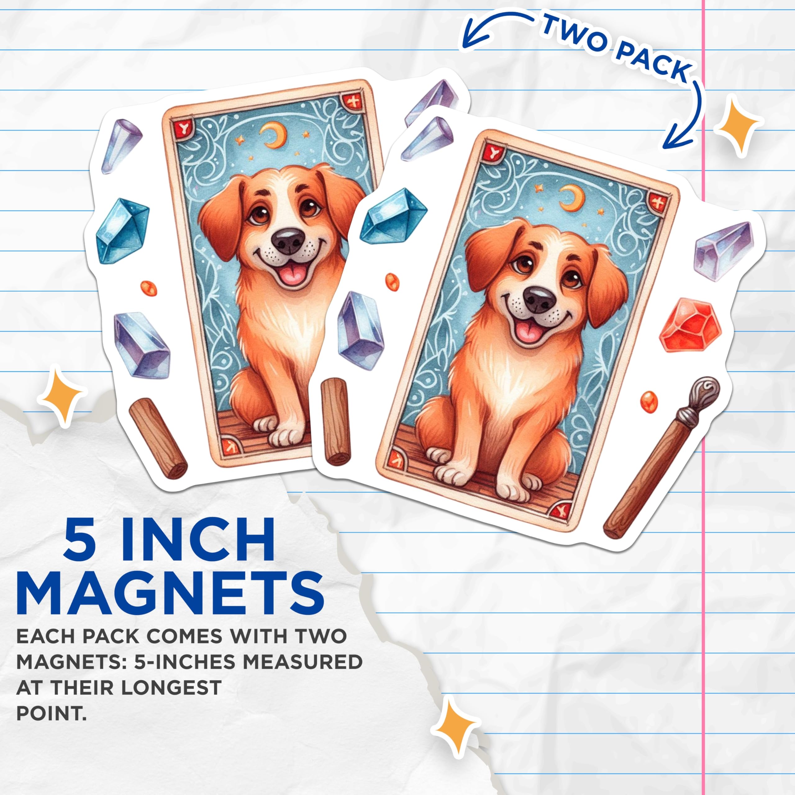(2 Pack) Cute Dog Tarot Card Magnets - Mystic Puppy Art - Whimsical Canine Decor - Animal Lover Astrology Fridge Magnets - 5 Inches On Longest Side - Thick Durable Magnet - Made in USA - MAG20553