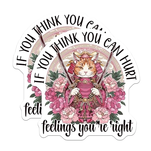 (2 Pack) Samurai Cat Stickers - Inspirational Quote Stickers - Unique Art Stickers - 5" On Longest Side - Sticks to Smooth Flat Surfaces - Made in USA - BMCS4358
