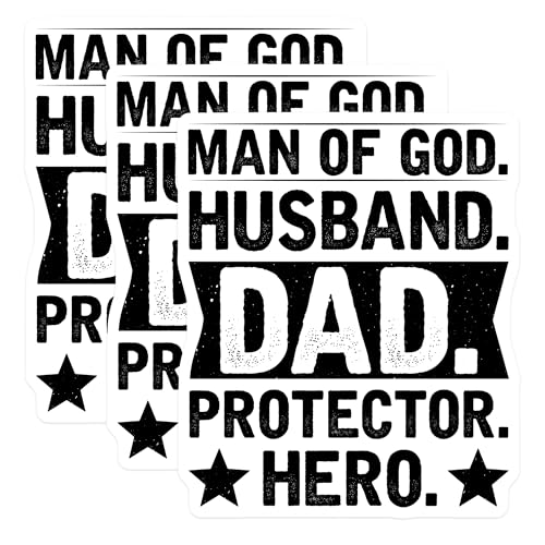 (3 Pack) Man of God Decals - Husband Dad Protector Hero - Laptop Decal - Gift for Men - 3 Inches On Longest Side - Easy Peel & Apply - Made in USA - 3MCS4943