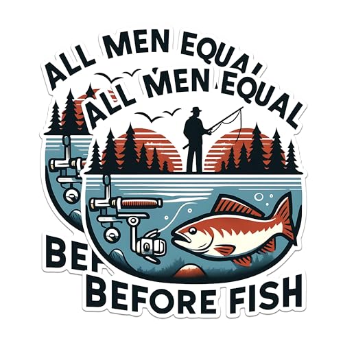 (2 Pack) All Men Equal Before Fish Magnets - Fishing Theme Magnets - Outdoor Lover Magnets- 5" On Longest Side - for Fridges, Toolboxes, Cars - Made in USA - MAG2636