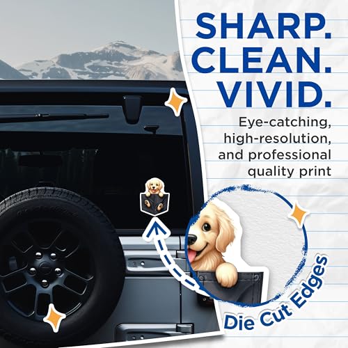 (2 Pack) Cute Puppy in Pocket Stickers - Adorable Dog Stickers - Fun Animal Stickers for Kids - 5" On Longest Side - Sticks to Smooth Flat Surfaces - Made in USA - BMCS4075