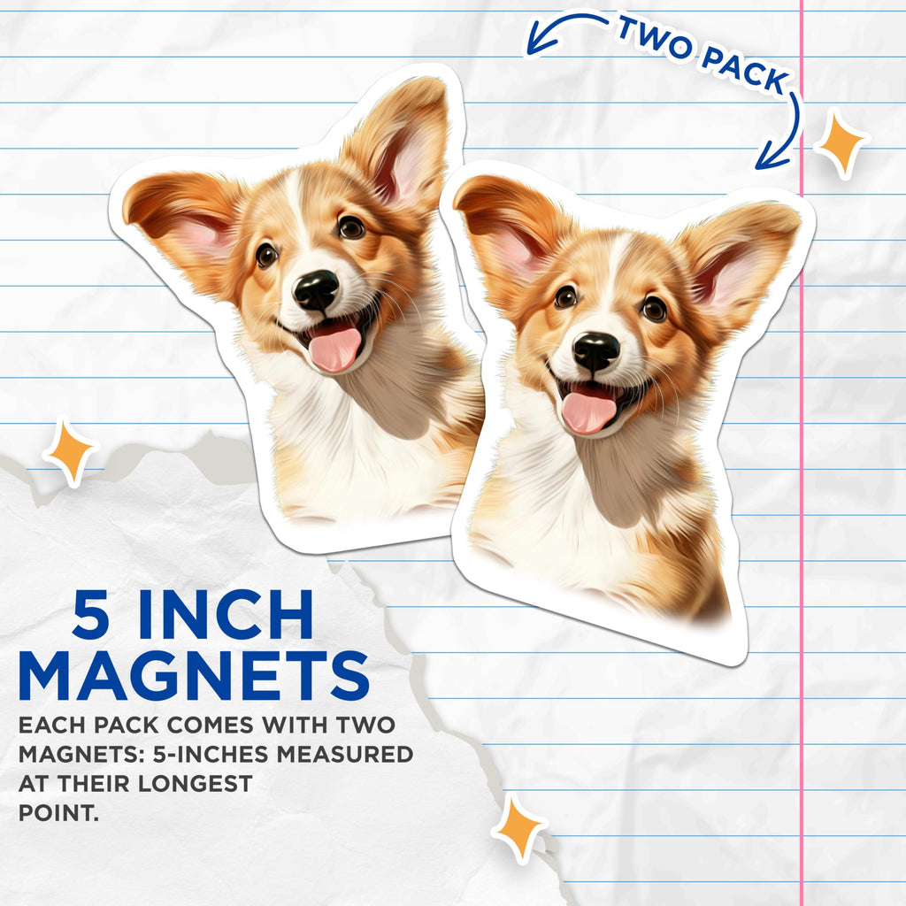 (2 Pack) Happy Corgi Dog Magnets - Cute Puppy Pet Decor - Dog Owner Appreciation - Animal Lover Refrigerator Magnets - 5 Inches On Longest Side - Thick Durable Magnet - Made in USA - MAG26449