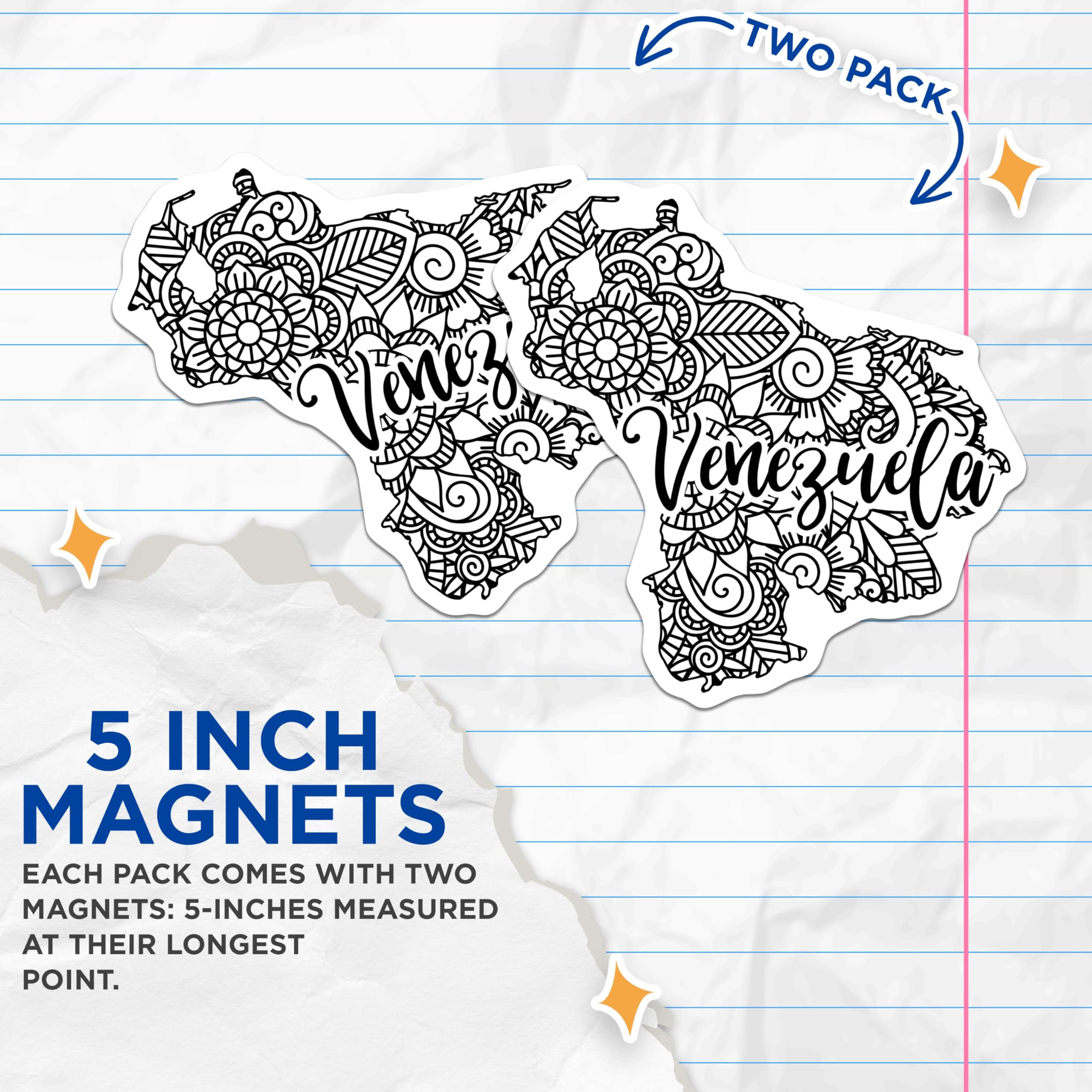 (2 Pack) Venezuela Magnets - Floral Venezuela Outline - Venezuelan Pride Souvenir - 5" On Longest Side - Premium Magnet - for Cars, Refrigerators, Toolboxes, Lockers - Made in USA - MAG18695