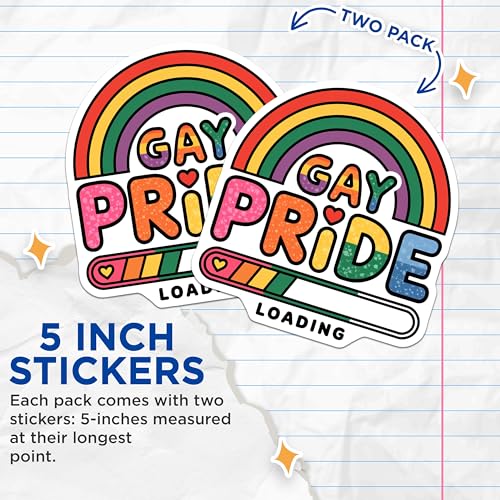 (2 Pack) Gay Pride Stickers - Rainbow Loading - LGBTQ Decal - 5" On Longest Side - Sticks to Smooth Flat Surfaces - Made in USA - BMCS8807