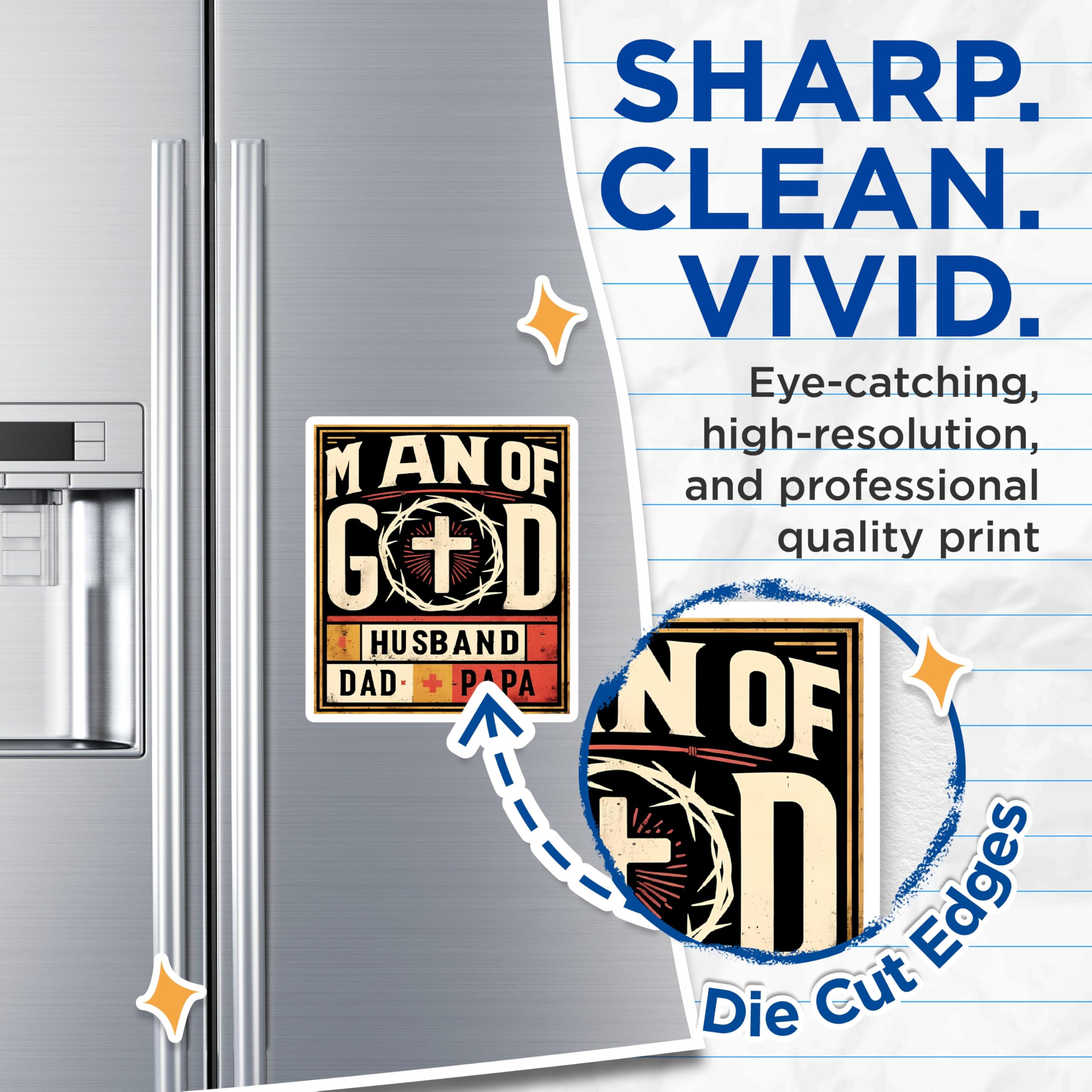 (2 Pack) Man of God Magnets - Christian Husband Dad Papa - Faith Based Religious Decor for Men - 5 Inches On Longest Side - Thick Durable Magnet - Made in USA - MAG28957