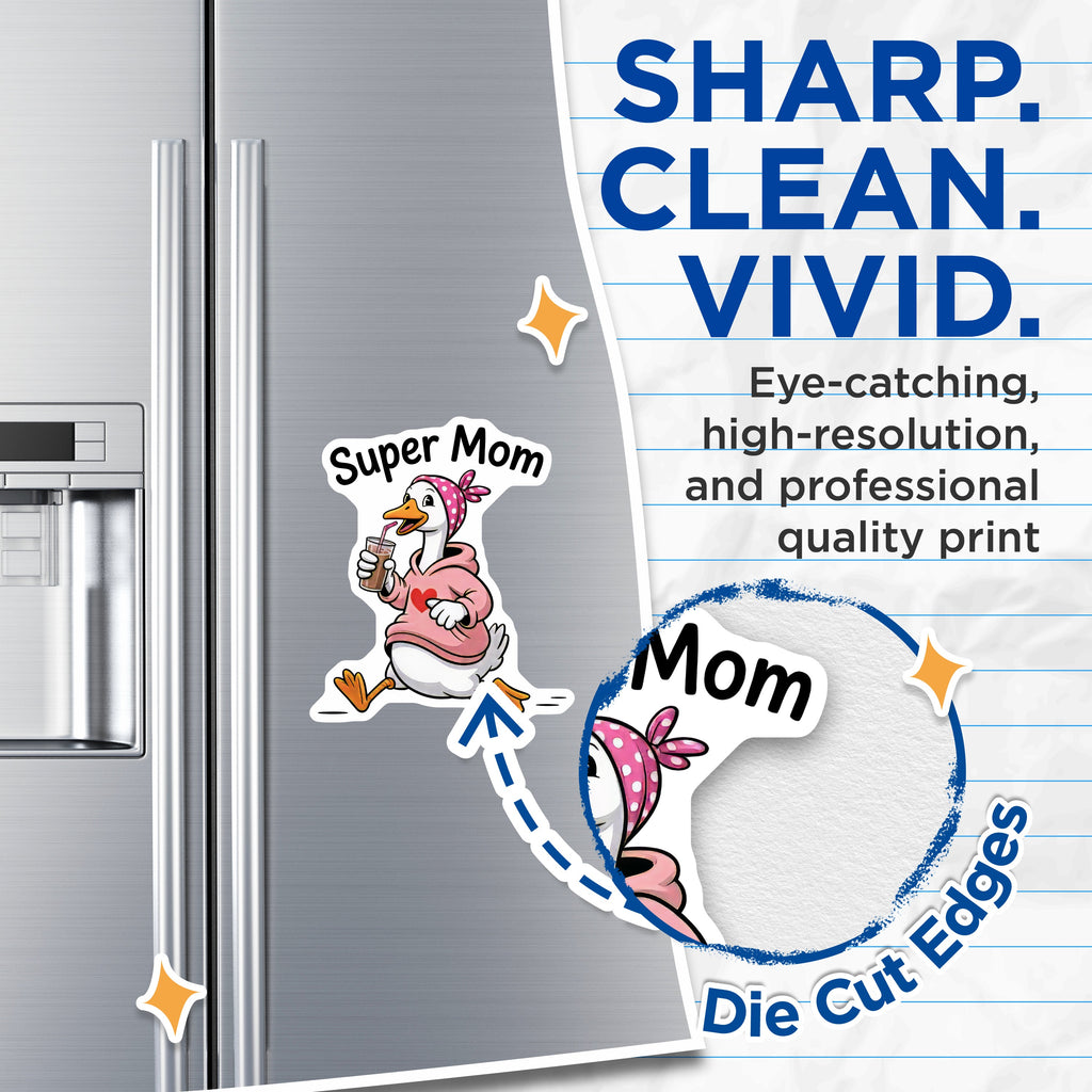 (2 Pack) Super Mom Magnets - Funny Busy Parent Life - Refrigerator Decoration - Cute Goose Message - 5 Inches On Longest Side - Thick Durable Magnet - Made in USA - MAG39309