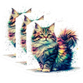 (3 Pack) Maine Coon Cat Decals - Colorful Cat Art - Laptop Decals - 3 Inches On Longest Side - Easy Peel & Apply - Made in USA - 3MCS2159