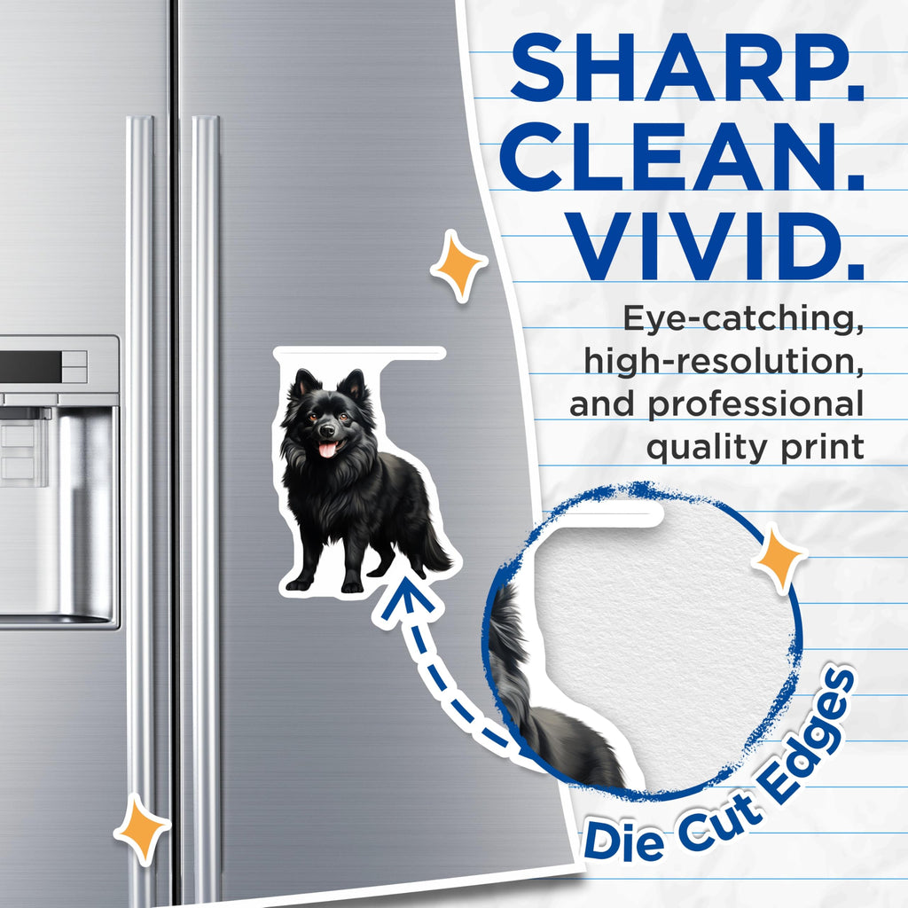 (2 Pack) Black Fluffy Dog Magnets - Pet Lover Refrigerator Decor - Schipperke Pomeranian Spitz Dog Magnets - 5 Inches On Longest Side - Thick Durable Magnet - Made in USA - MAG27083
