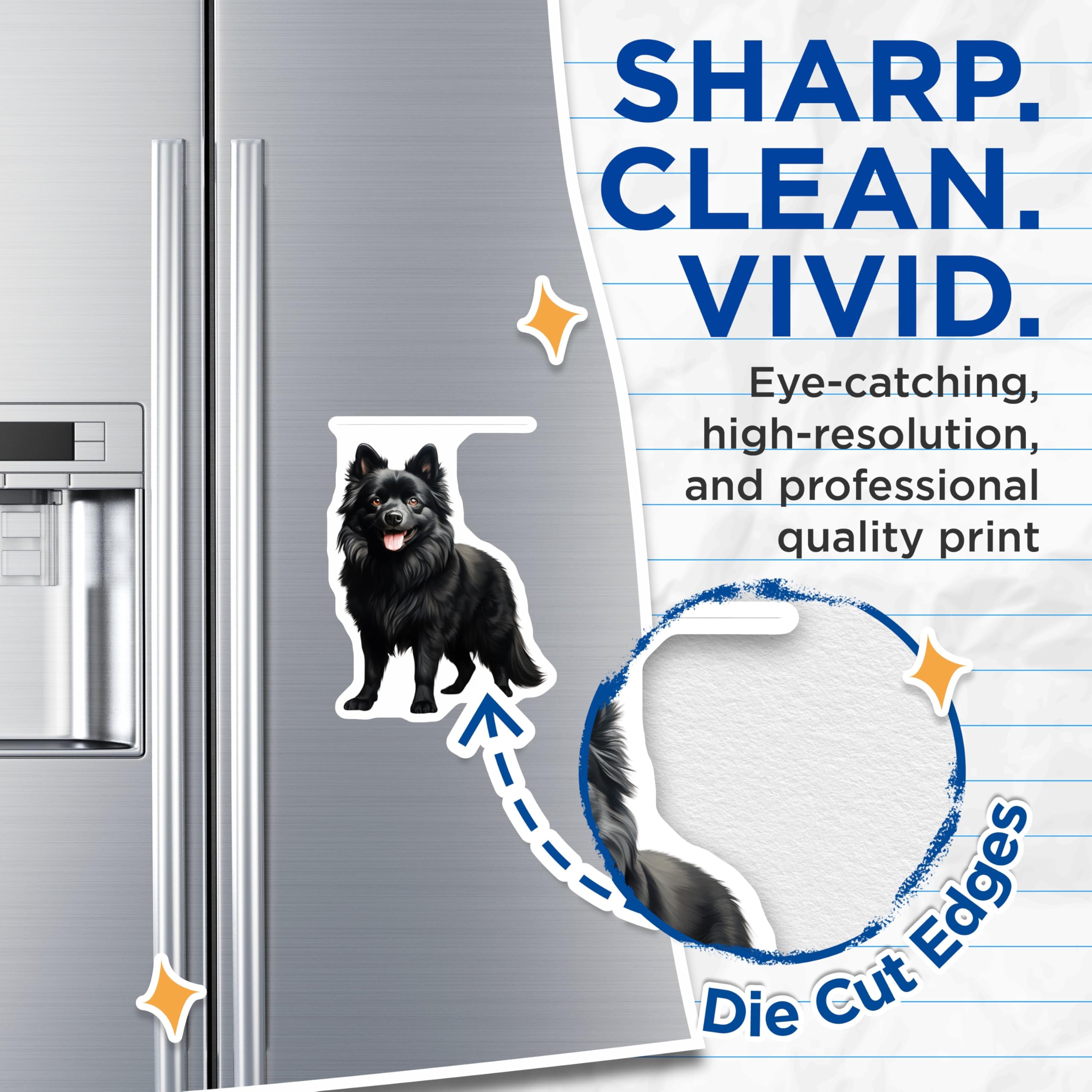 (2 Pack) Black Fluffy Dog Magnets - Pet Lover Refrigerator Decor - Schipperke Pomeranian Spitz Dog Magnets - 5 Inches On Longest Side - Thick Durable Magnet - Made in USA - MAG27083
