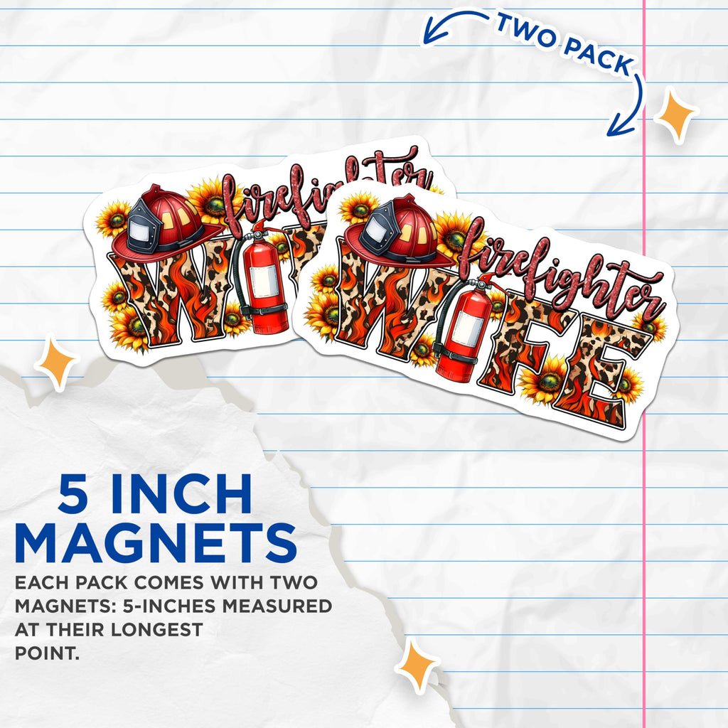 (2 Pack) Firefighter Wife Magnets - Sunflower Fire Mom - Hero Wife Fridge Decor - 5" On Longest Side - Premium Magnet - for Cars, Refrigerators, Toolboxes, Lockers - Made in USA - MAG14159